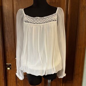 Elegant White Crochet Blouse silk blend